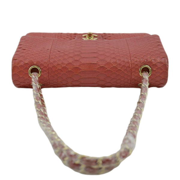CHANEL Classic Medium Double Flap Python Leather Shoulder Bag Red