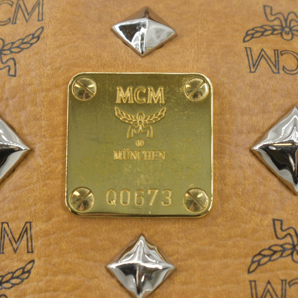 MCM Stark Studded Visetos Canvas Backpack Cognac