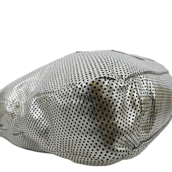 CHANEL Rodeo Drive Perforated Leather Shoulder Bag Metallic Silver