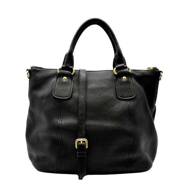 PRADA Vitello Daino Large leather Tote Shoulder Bag Black