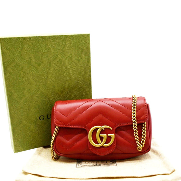GUCCI GG Marmont Super Mini Matelasse Leather Crossbody Bag Red 476433