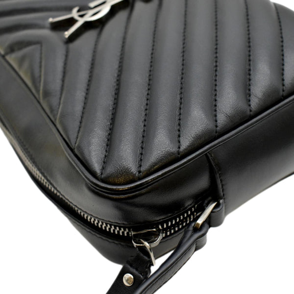 YVES SAINT LAURENT Lou Chevron Leather Camera Crossbody Bag Black