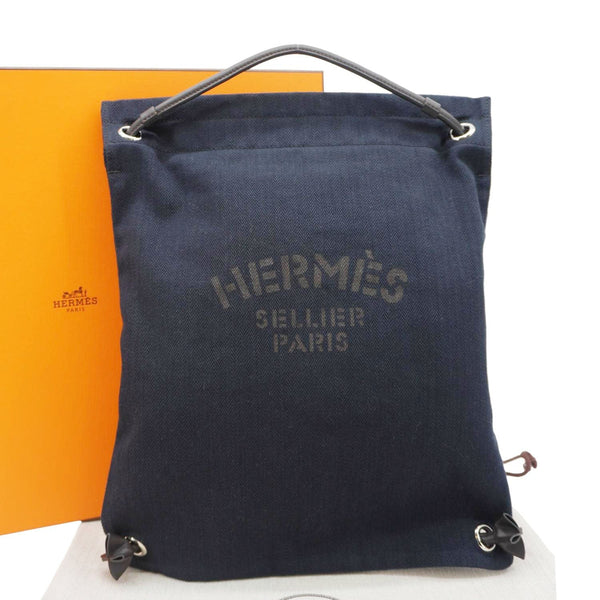 HERMES Aline Grooming Swift Canvas Backpack Bag Navy Blue