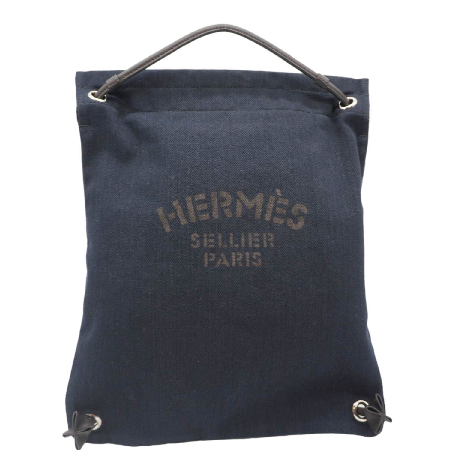 HERMES Aline Grooming Swift Canvas Backpack Bag Navy Blue