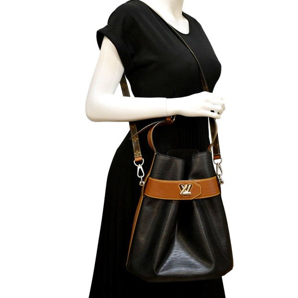 LOUIS VUITTON Twist Epi Leather Bucket Crossbody Bag Black