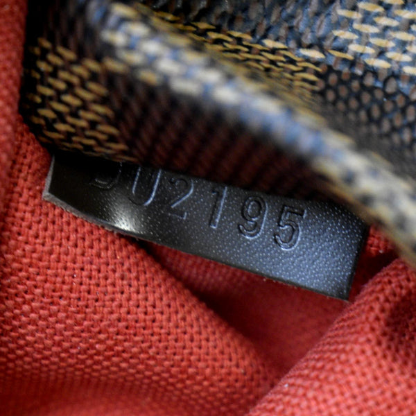 Model Tag of LV Damier Ebene Tote Shoulder Bag Brown