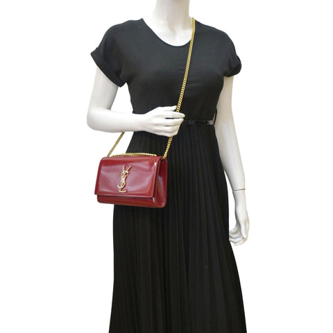 YVES SAINT LAURENT Kate Leather Chain Clutch Crossbody Bag Red