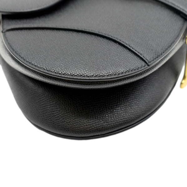 CHRISTIAN DIOR Saddle Grained Calfskin Leather Satchel Shoulder Bag Black