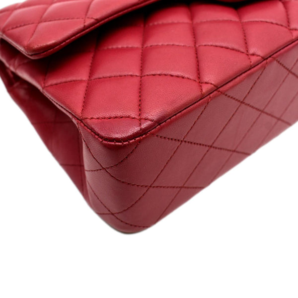 CHANEL Classic Medium Double Flap Quilted Leather Shoulder Bag Red