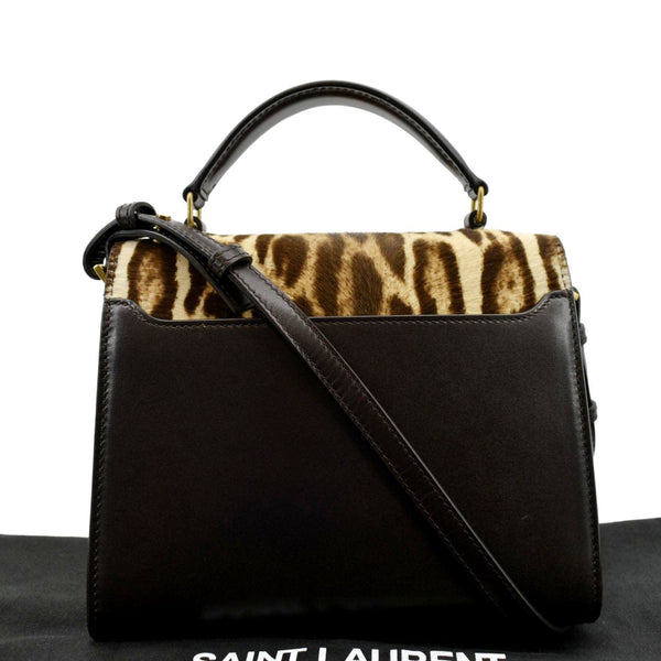 YVES SAINT LAURENT Cassandra Leopard Print Monogram Canvas Shoulder Bag Maroon