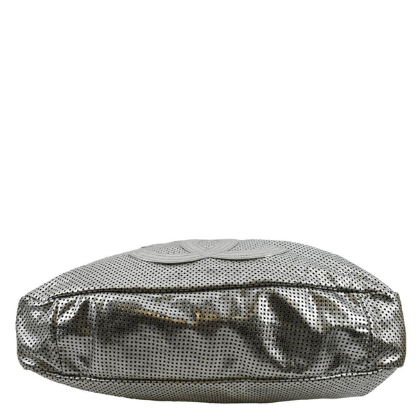 CHANEL Rodeo Drive Perforated Leather Shoulder Bag Metallic Silver