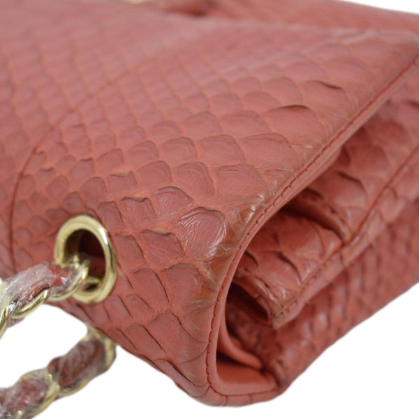 CHANEL Classic Medium Double Flap Python Leather Shoulder Bag Red