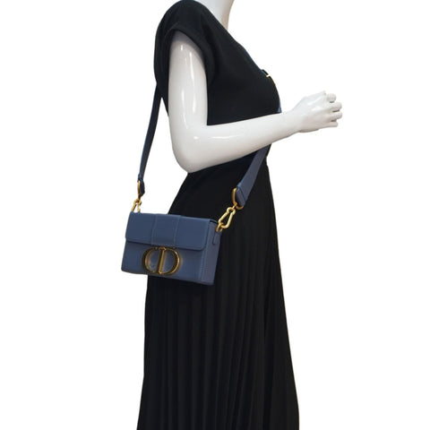 CHRISTIAN DIOR 30 Montaigne Flap Leather Crossbody Bag Blue