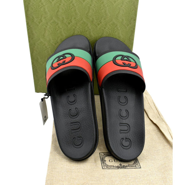 GUCCI Interlocking G Rubber Slides Sandals Black 655265 Size 11