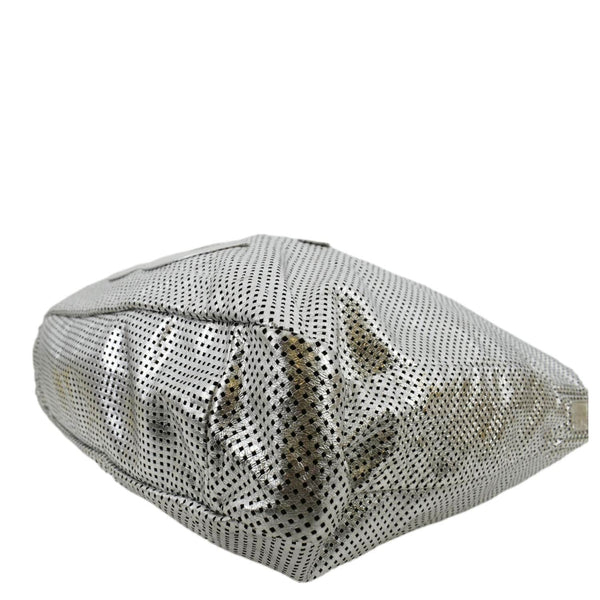 CHANEL Rodeo Drive Perforated Leather Shoulder Bag Metallic Silver
