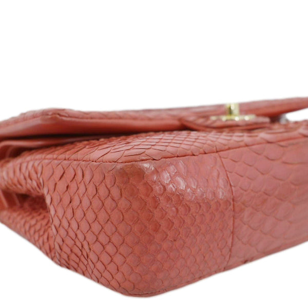 CHANEL Classic Medium Double Flap Python Leather Shoulder Bag Red