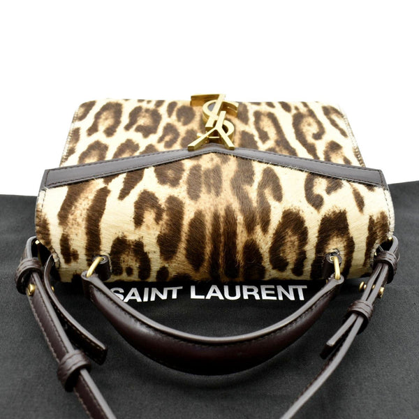 YVES SAINT LAURENT Cassandra Leopard Print Monogram Canvas Shoulder Bag Maroon
