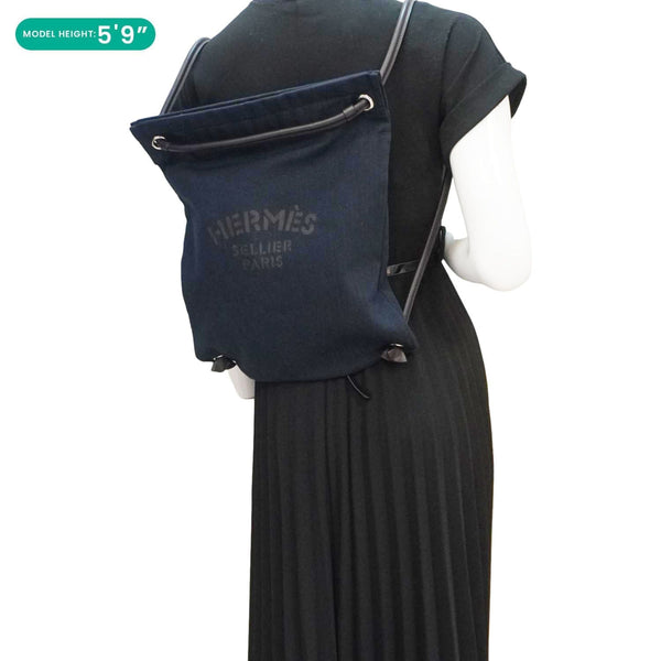 HERMES Aline Grooming Swift Canvas Backpack Bag Navy Blue