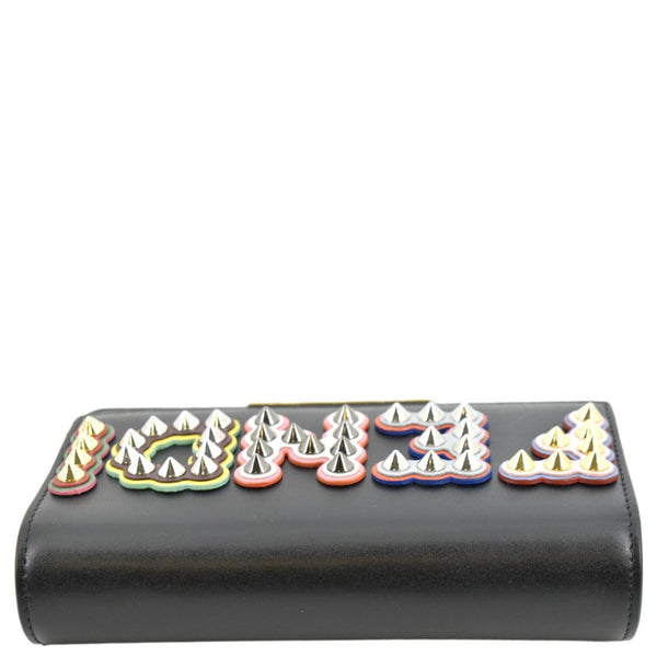 FENDI Studded Logo Woc Leather Crossbody Clutch Black