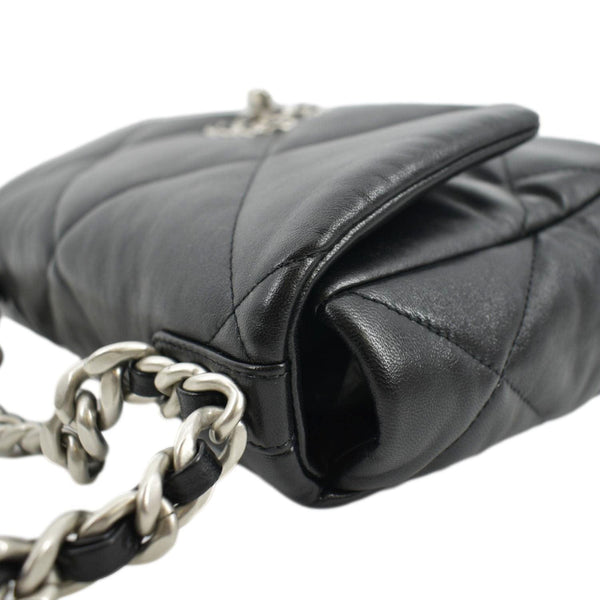 CHANEL 19 Small Flap Quilted Lambskin Leather Shoulder Bag Black