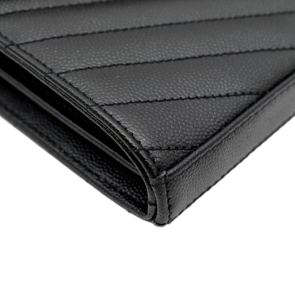 YVES SAINT LAURENT Cassandra Grain De Poudre Embossed Chain Wallet Black