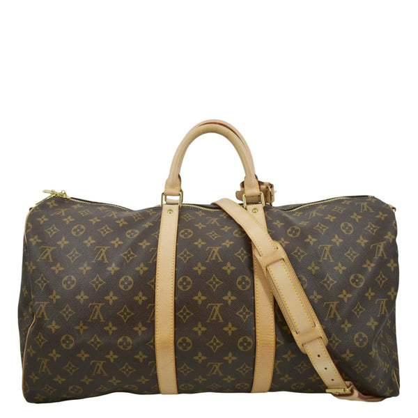 LOUIS VUITTON Keepall Bandouliere 55 Monogram Canvas Travel Bag Brown