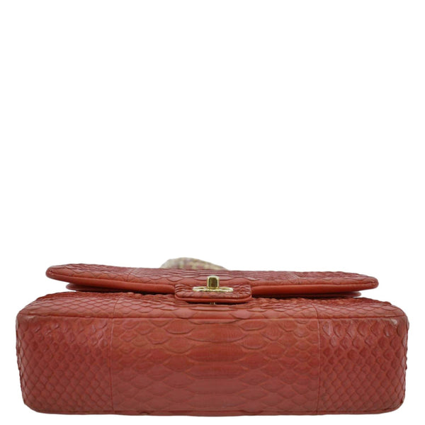 CHANEL Classic Medium Double Flap Python Leather Shoulder Bag Red