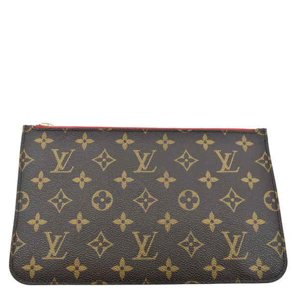 LOUIS VUITTON Neverfull Monogram Canvas Pochette Wristlet Pouch Brown