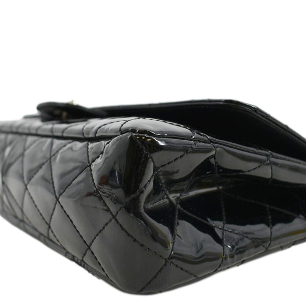 CHANEL Through Flap Quilted Patent Leather Shoulder Bag Black