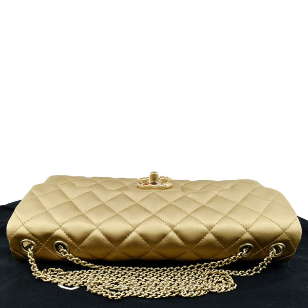CHANEL East West Satin Single Flap Shoulder Bag Gold