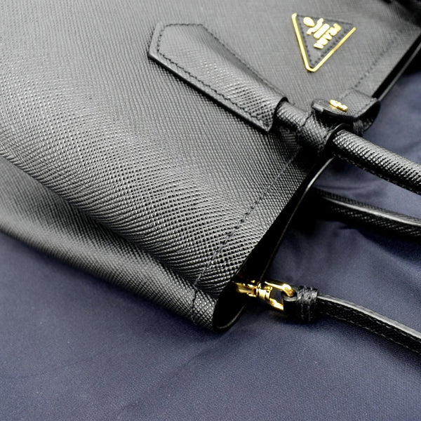 PRADA Double-Zip Saffiano Leather Shoulder Tote Bag Black
