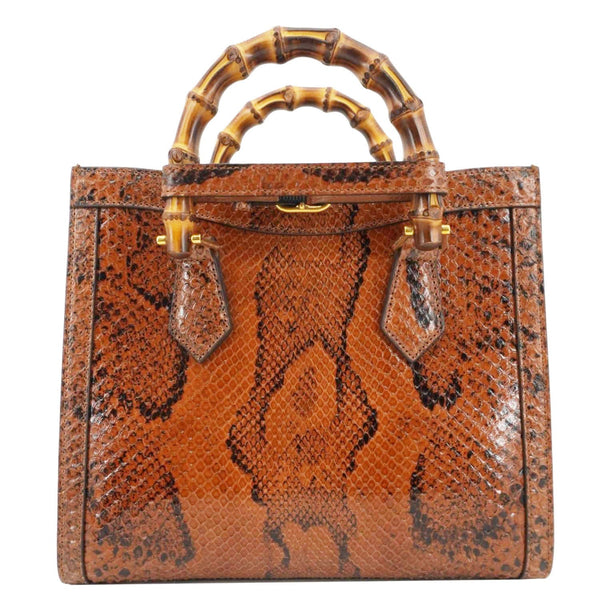 GUCCI Diana Small Snakeskin Leather Tote Bag Orange 660195