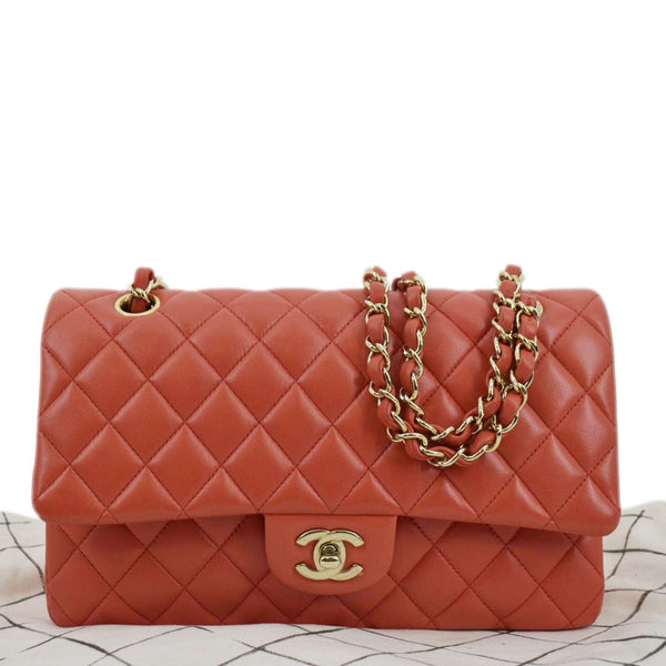 CHANEL Classic Medium Double Flap Quilted Leather Shoulder Bag Red