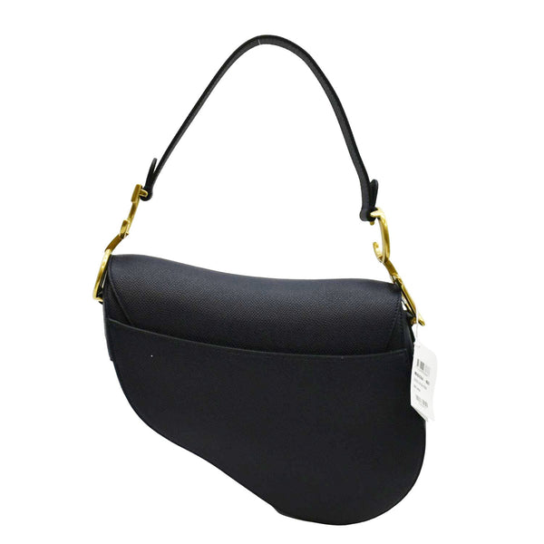 CHRISTIAN DIOR Saddle Grained Calfskin Leather Satchel Shoulder Bag Navy Blue