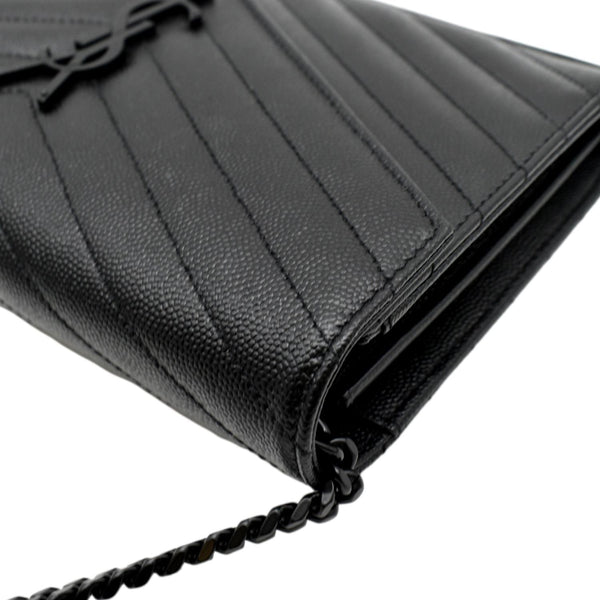 YVES SAINT LAURENT Cassandra Grain De Poudre Embossed Chain Wallet Black