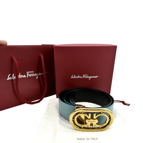SALVATORE FERRAGAMO Buckle Reversible Belt Black/Mint Size 34