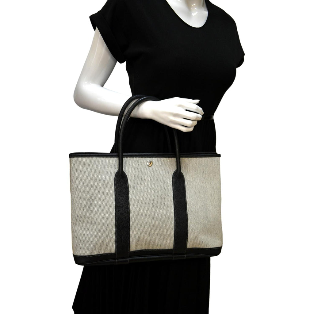 HERMES Garden Party Canvas Tote Bag Black