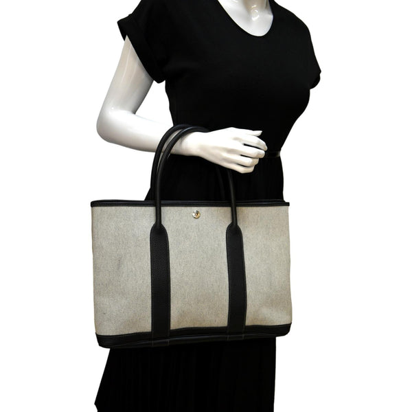HERMES Garden Party Canvas Tote Bag Black