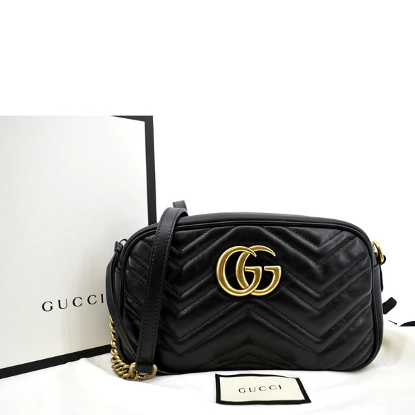 GUCCI GG Marmont Small Matelasse Leather Crossbody Bag Black 447632