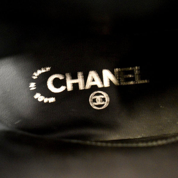 CHANEL Camellia Leather Boot Black Size 39.5