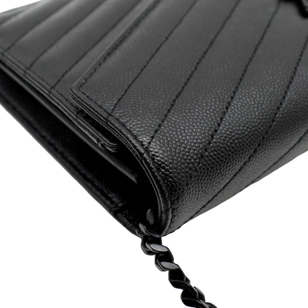 YVES SAINT LAURENT Cassandra Grain De Poudre Embossed Chain Wallet Black