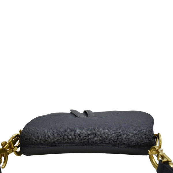 CHRISTIAN DIOR Saddle Grained Calfskin Leather Satchel Shoulder Bag Navy Blue