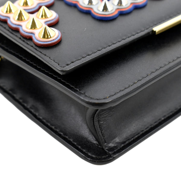 FENDI Studded Logo Woc Leather Crossbody Clutch Black