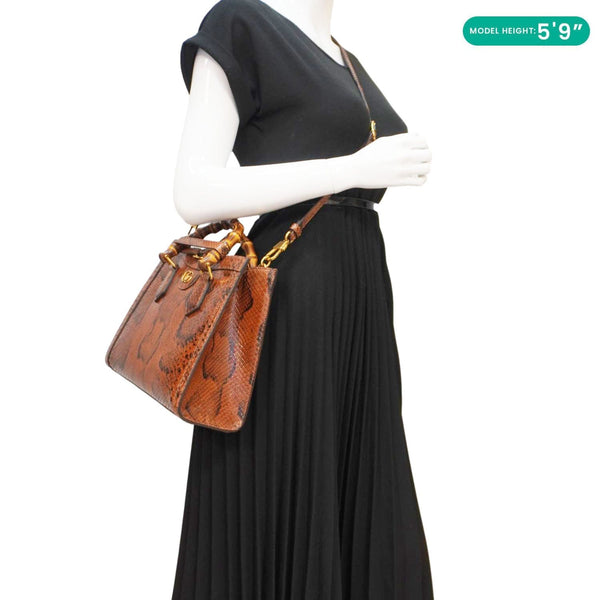 GUCCI Diana Small Snakeskin Leather Tote Bag Orange 660195