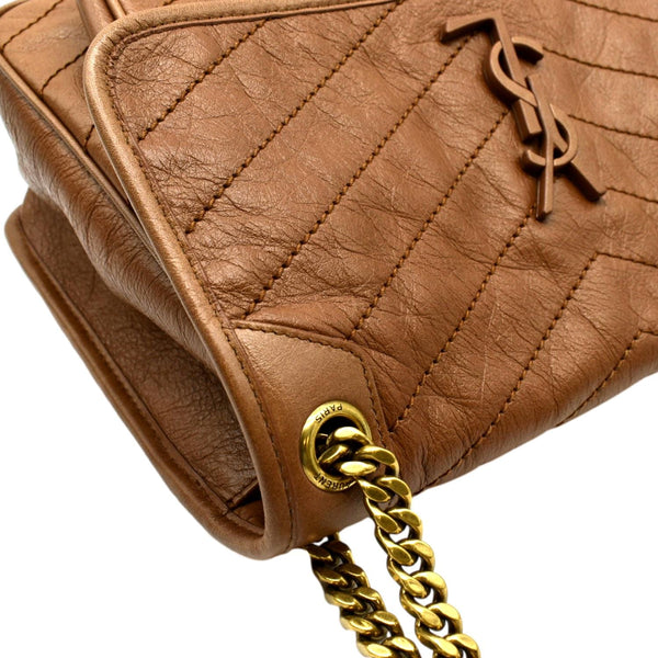 YVES SAINT LAURENT Niki Medium Leather Crossbody Bag Dark Brown