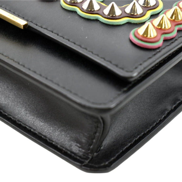 FENDI Studded Logo Woc Leather Crossbody Clutch Black