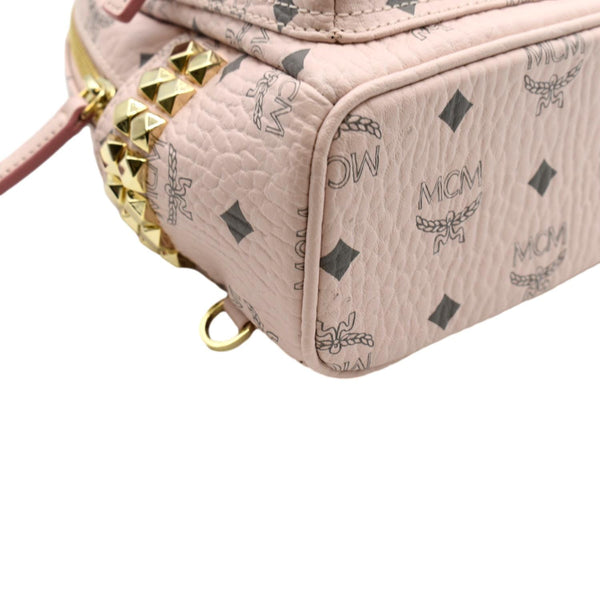 MCM Stark Bebe Boo Studded Mini Visetos Logo Leather Backpack Bag Pink