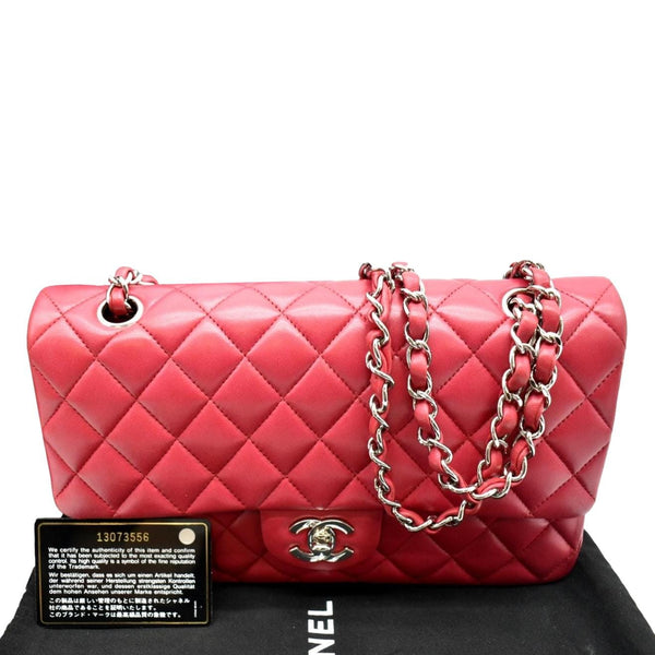 CHANEL Classic Medium Double Flap Quilted Leather Shoulder Bag Red