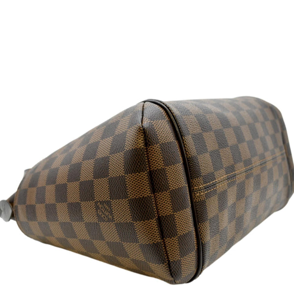 Detailed side view of LV Damier Ebene Tote Shoulder Bag Brown
