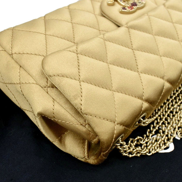 CHANEL East West Satin Single Flap Shoulder Bag Gold